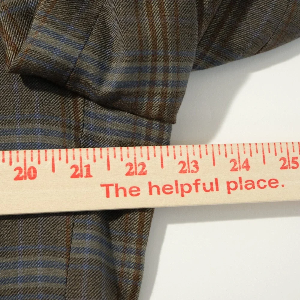 Johnston & Murphy Large Sport Coat 100% Wool Brown Plaid Two Button Double Ventd
